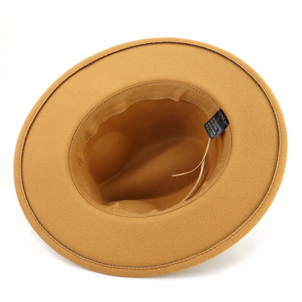 New Brown Belt Buckle Jazz Fedora Hat Autumn Winter Women Men Party Church Top Hat Wide Brim Sun Hat Felt Panama Cap