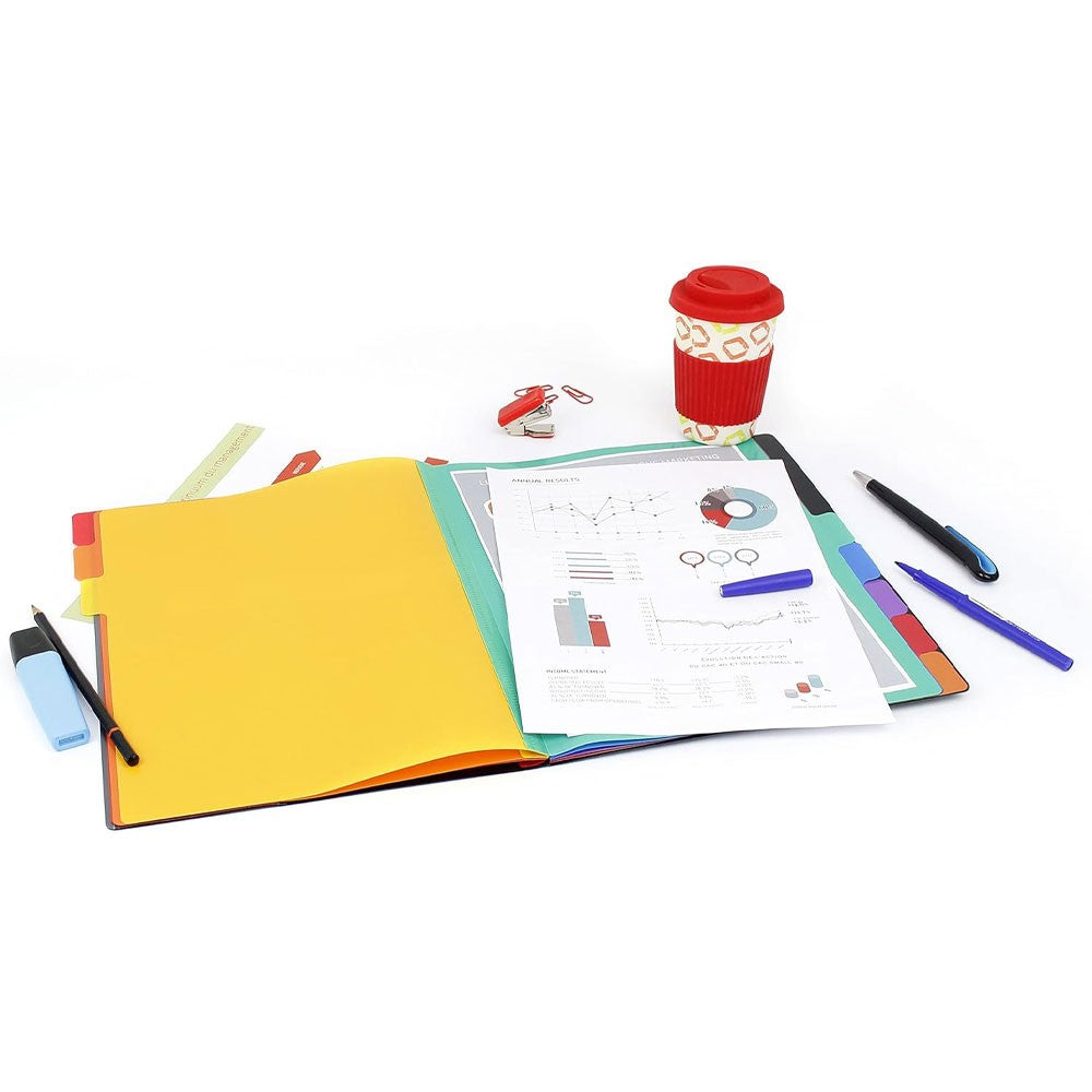 1 portable expanding folder with 8 compartments and elastic straps, suitable for office or home use.