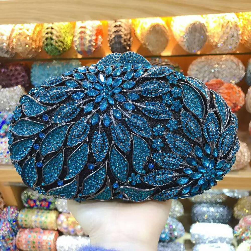 XIYUAN women red/pink/blue/gold/silver Hollow Out Flower Birthday party Crystal Evening bag Clutch purse Minaudiere Handbags