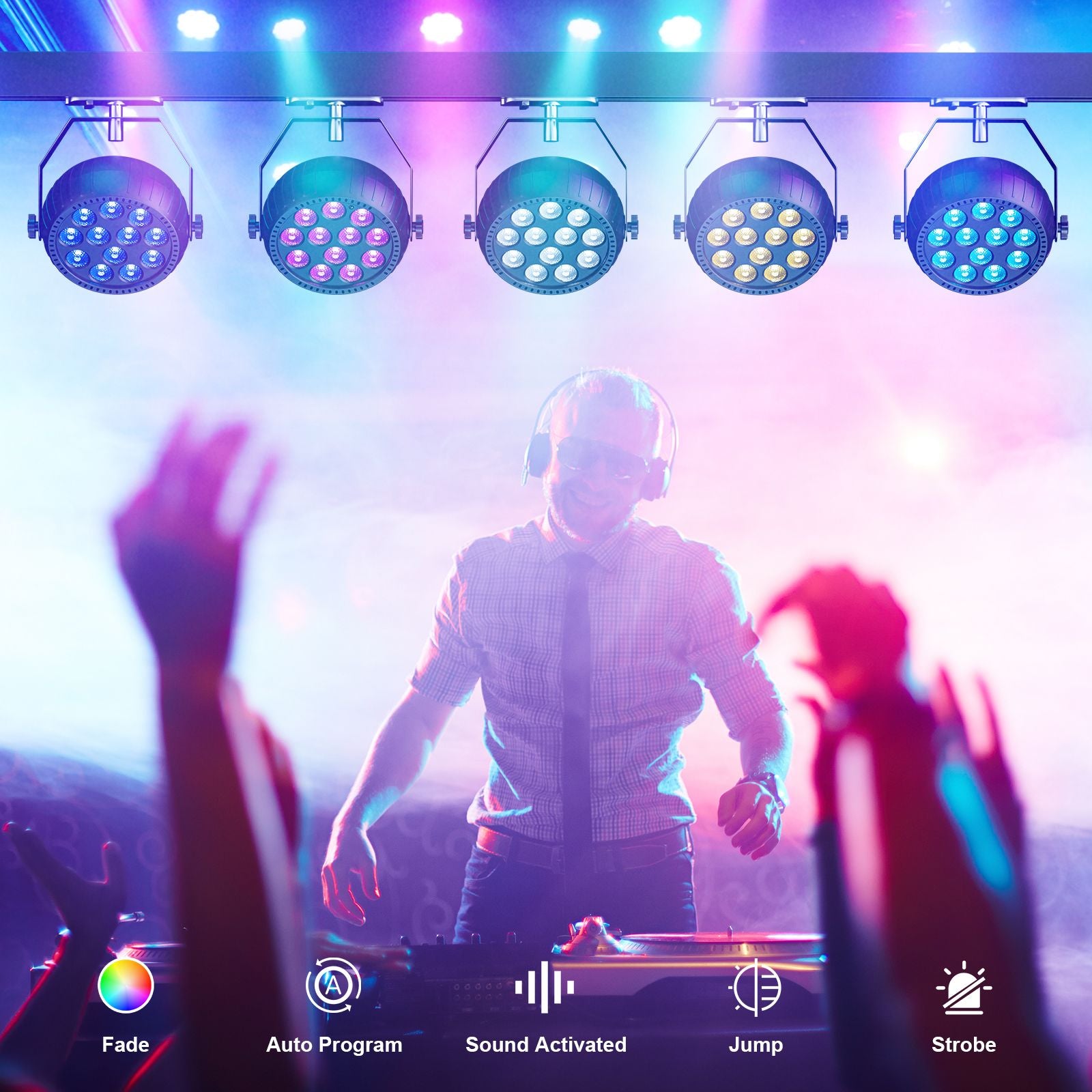 4PCS RGB Disco DJ Lights Wireless Rechargeable Par Lights 12LEDs Mini Stage Light for Party Bar Club Wedding Birthday Theater