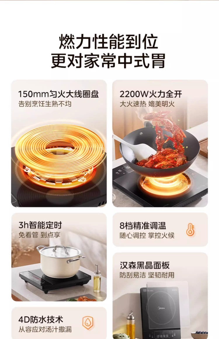 Fogão de Indução Midea 220V Novo Design Conjunto Completo Aquecimento Rápido