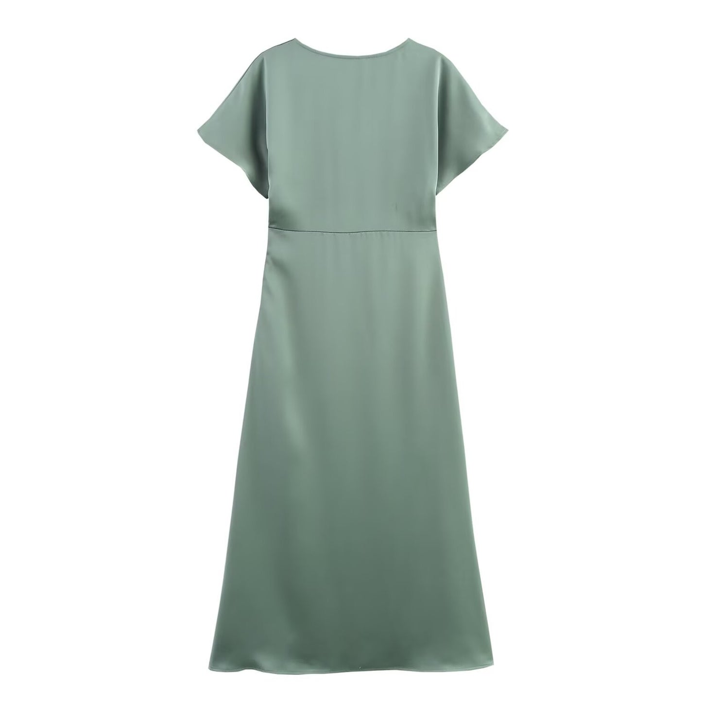TRAFZA Women Elegant Solid Satin Dress Sexy V Neck Short Sleeve Midi Dress 2025
