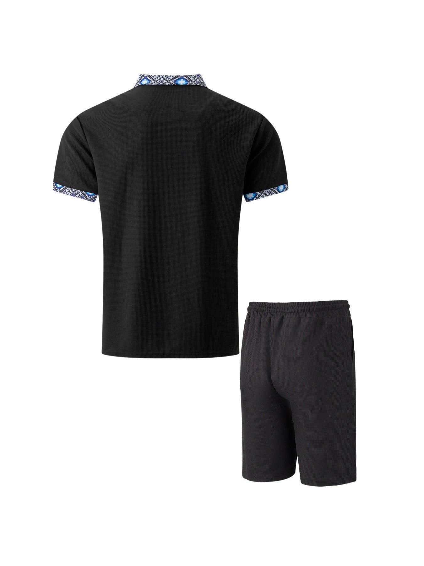 2025 Men Europe and the United States new summer Waffle solid color zip-up lapel short-sleeve suit shorts two sets