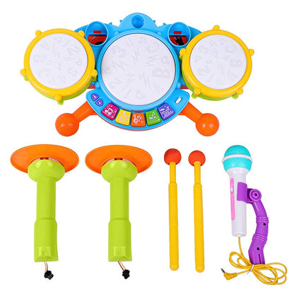 Hot Selling Creative Children Drums Set Electric Light Cool Music Drum Kit Percussion Instrument Baby Early Education Toys Gifts