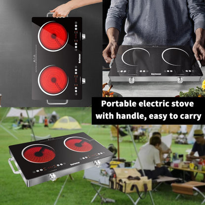 Karinear Ceramic Hob 2 Zones, 3200W Plug in Electric Hob with Safety Lock, Knobs&Touch Control, 56cm Coutertop Freestanding 240V