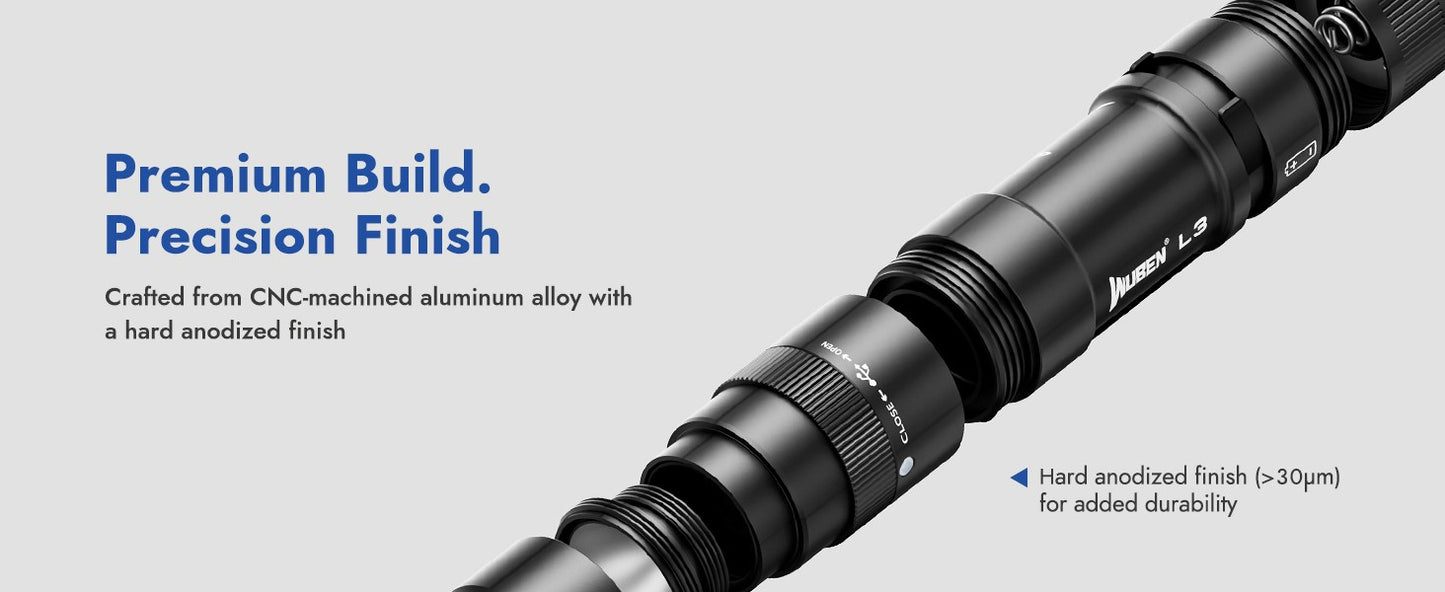 WUBEN L3 Flashlights High Lumens, 3000 Lumen Tactical Flashlight Rechargeable, Dual-Way Charging 7 Light Mode, IP68 Waterproof