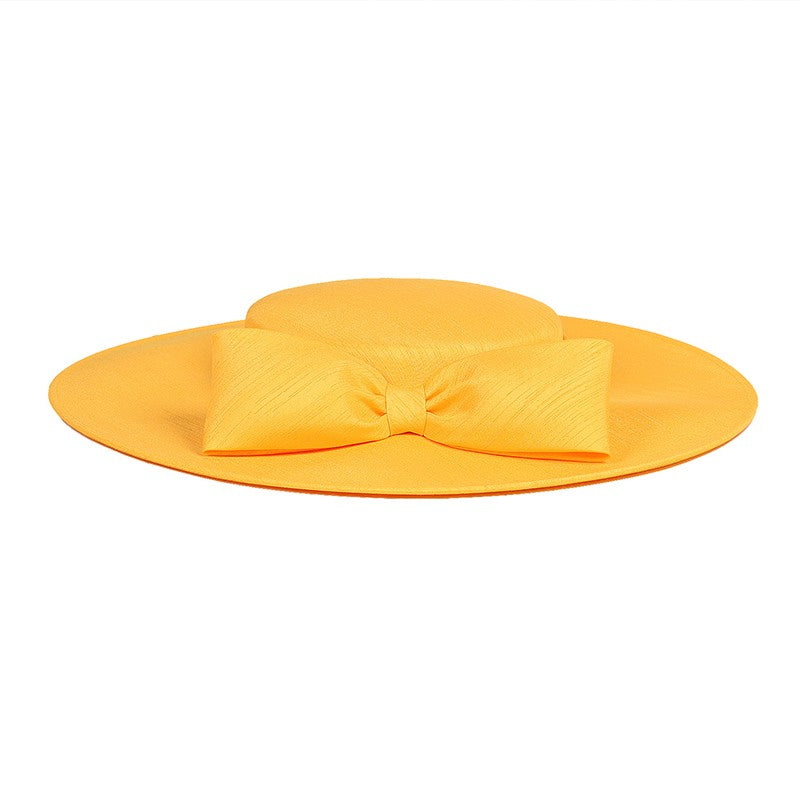 FS Elegante Chapéu de Aba Larga Marfim Feminino Grande Laço Ocasião Formal Kentucky Boné Feminino Casamento Coquetel Festa Fedora de Topo Reto 2024