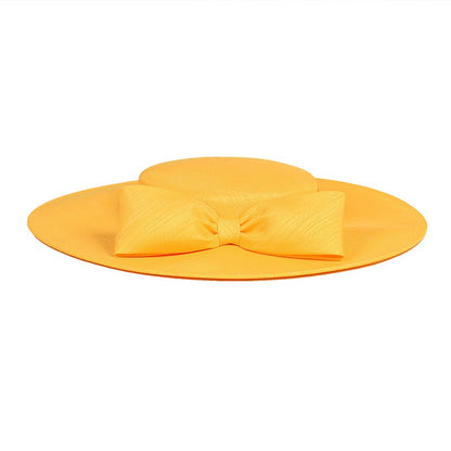 FS Elegante Chapéu de Aba Larga Marfim Feminino Grande Laço Ocasião Formal Kentucky Boné Feminino Casamento Coquetel Festa Fedora de Topo Reto 2024