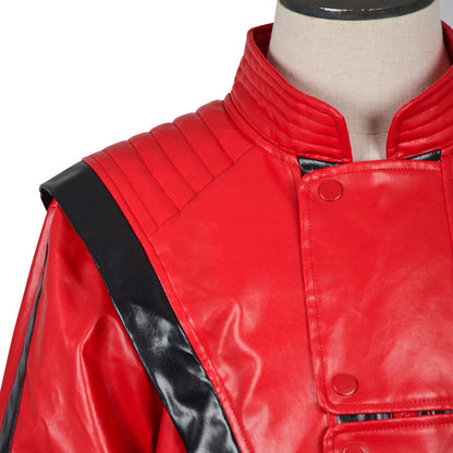 Michael Jackson Thriller Scary Costume Red Leather Jacket for Women Man Adults Dress Halloween Baseball Jacket Retro Bomber Coat