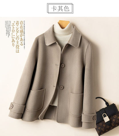 2025 Autumn Winter New Double-Sided Wool Coat Women Section Short Woolen Coats Single-breasted Black Khaki Cardigan Outerwear