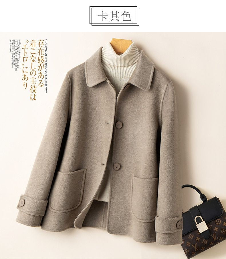 2025 Autumn Winter New Double-Sided Wool Coat Women Section Short Woolen Coats Single-breasted Black Khaki Cardigan Outerwear