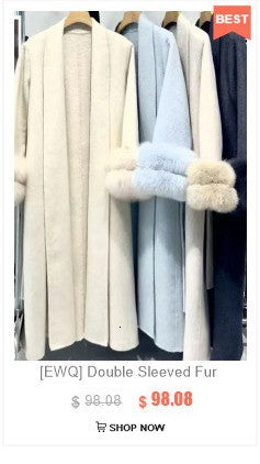 [EWQ] Wool Fox Fur Sleeve Women Coat Elegant Clothing Autumn 2025 Winter Double-sided Jacket Big Size Wine Red Overcoats 16O2751