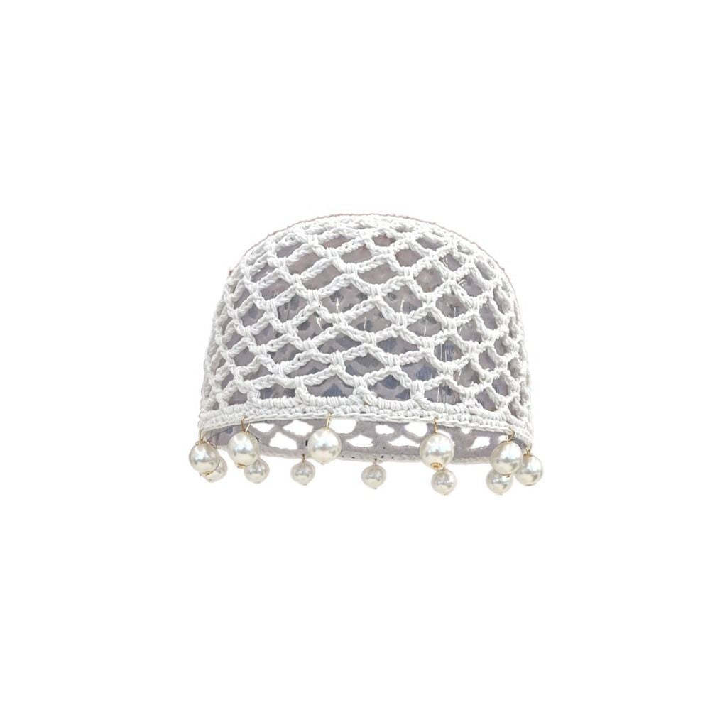 Fashion Round Beads Knitted Hat Crochet Pearl Fringed Woven for Women Travel Versatile Hollow Breathable Retro Beanies Cap