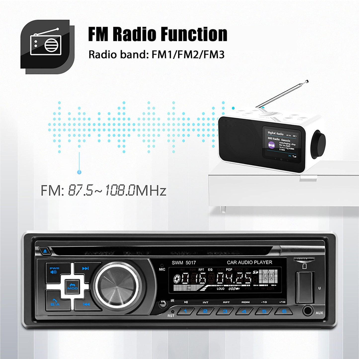 DAB Single 1 DIN Car Stereo Multimedia MP3 Player Bluetooth DVD Radio CD USB/AUX/ FM/TF In-dash Audio Head Unit Handsfree SD USB