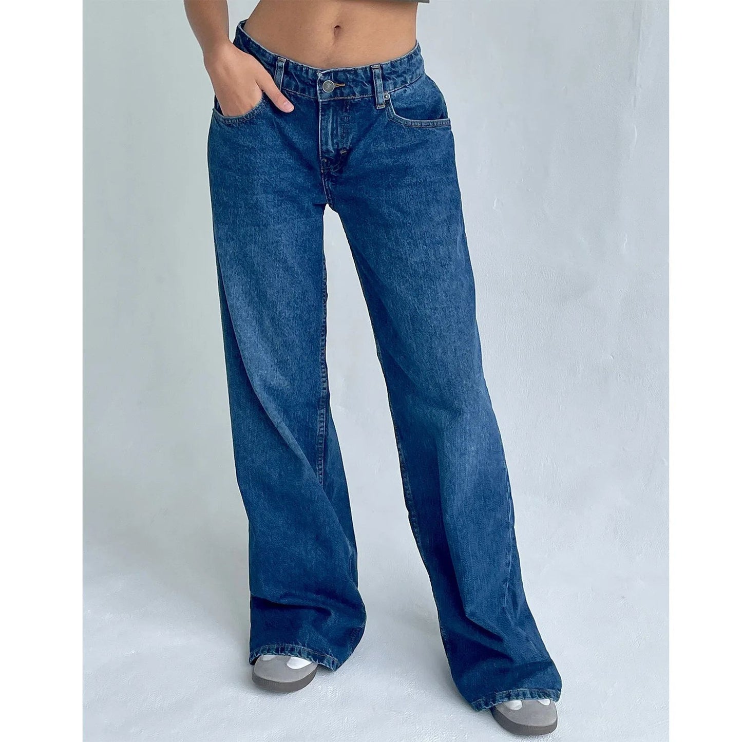 High Waist Straight Leg Women's Jeans Retro American Washed Denim Pants Autumn Street Style Wide Leg Trousers for Women