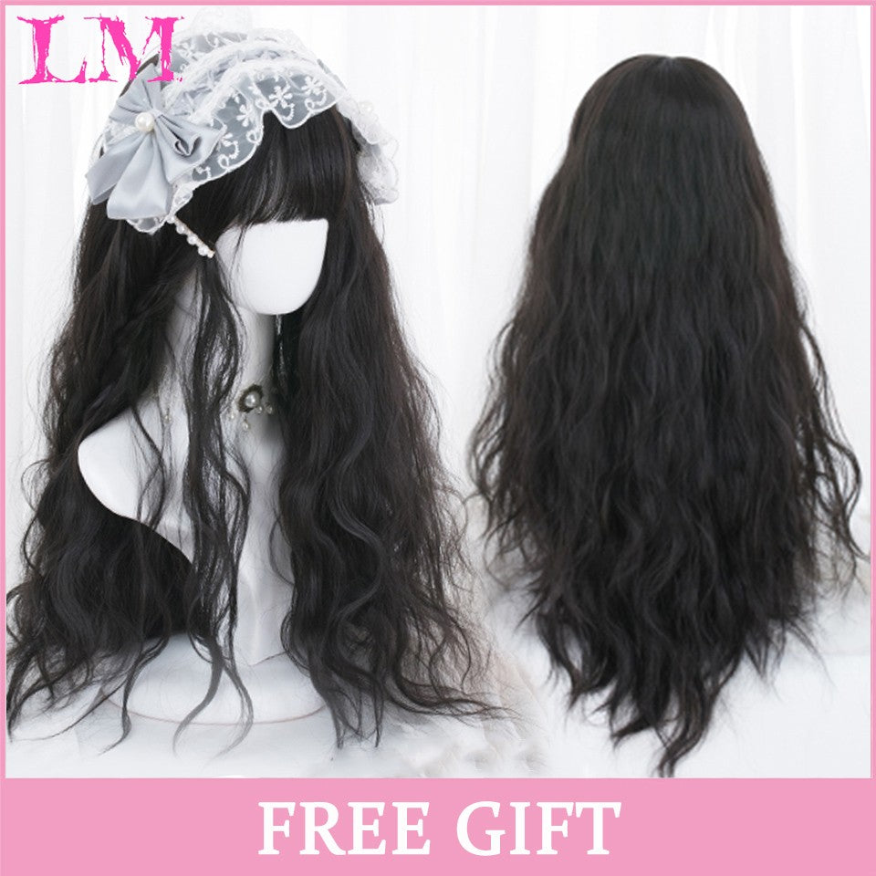 LM Medium Length Pink Cosplay Wig Heat Resistant Costume Party Synthetic Wigs 2 Clip On Ponytail 7 Colors