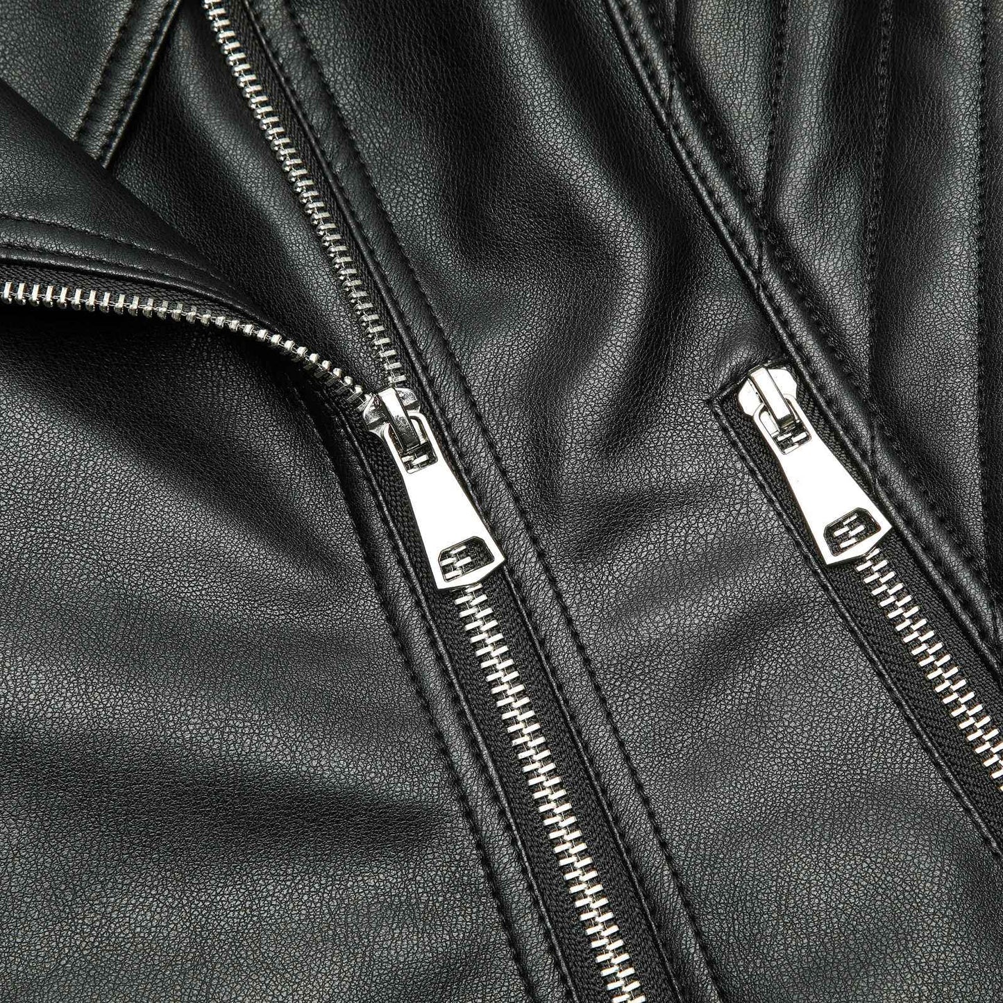 ? Biker Style Pu Leather Jacket for Women - Vegan Faux Motorcycle Jacket with Zipper & Buttons (Black/White/Red/Green)