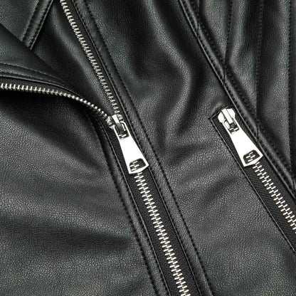 ? Biker Style Pu Leather Jacket for Women - Vegan Faux Motorcycle Jacket with Zipper & Buttons (Black/White/Red/Green)