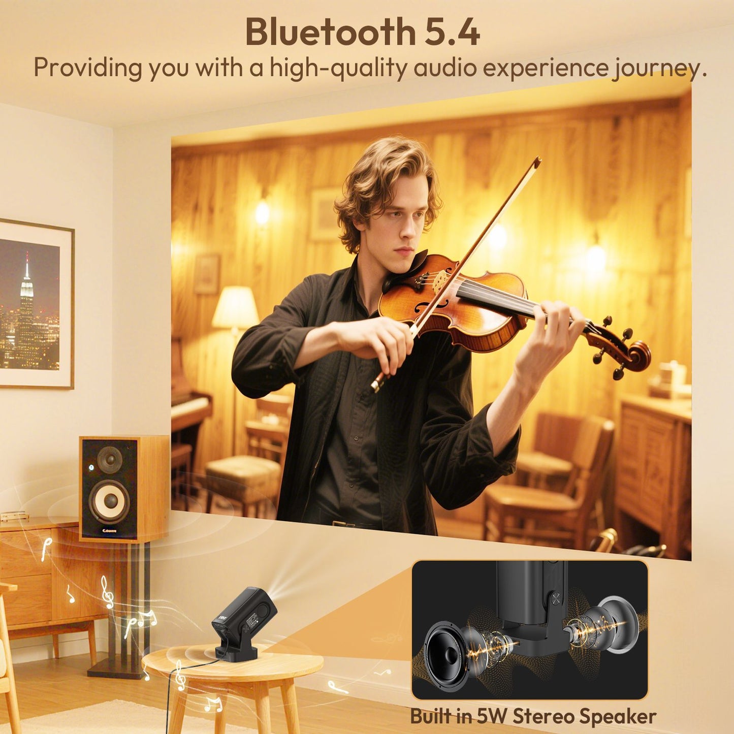 Projetor XGODY 4K 350ANSI Curta Distância Base com Alto-Falante Android Bluetooth WiFi Foco Automático Nativo 1080PHome Theater