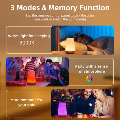13 RGB Color Changing Portable Bedside Lamp Dimmable Remote Control USB Rechargeable Touch Night Light for Living Room Bedroom G