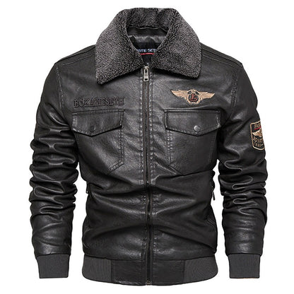 Fleece Fur Collar Windbreaker Coat Male Pu Jacket Men Thick Warm Cashmere Military Bomber Tactical Leather Jackets Mens Outwear