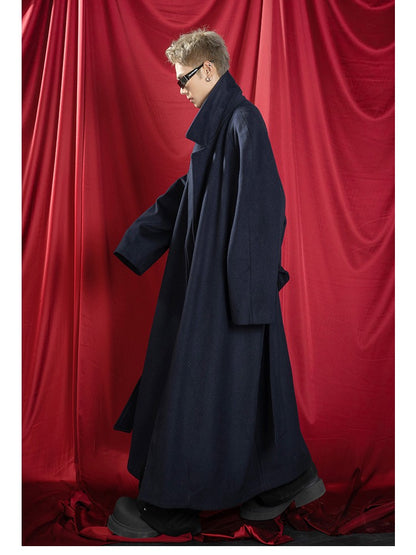 Mauroicardi Autumn Winter Oversized Extra Long Warm Navy Blue Wool Blends Coat Men Loose Luxury Designer Woolen Overcoat 2024