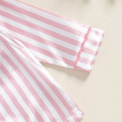 Kid Girls Boys Fall Pajamas Set Stripe Print Long Sleeve Shirts Tops Long Pants Satin 2 Pieces Lounge Suit Sleepwear