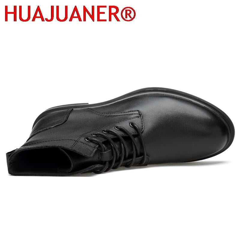 Men Winter Shoes Formal Dress Boots Black Motorcycle Boots Warm Oxford Ankle Men's Boots Genuine Leather High Quality Big Siz 50