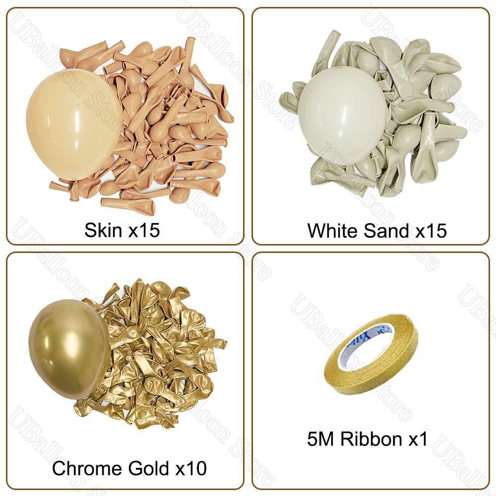 40Pcs White Sand Latex Balloons 10Inch Boho Sand White Metal Chrome Gold Balloons for Birthday Wedding Baby Shower Party Decor