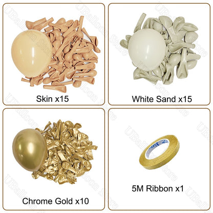 40Pcs White Sand Latex Balloons 10Inch Boho Sand White Metal Chrome Gold Balloons for Birthday Wedding Baby Shower Party Decor
