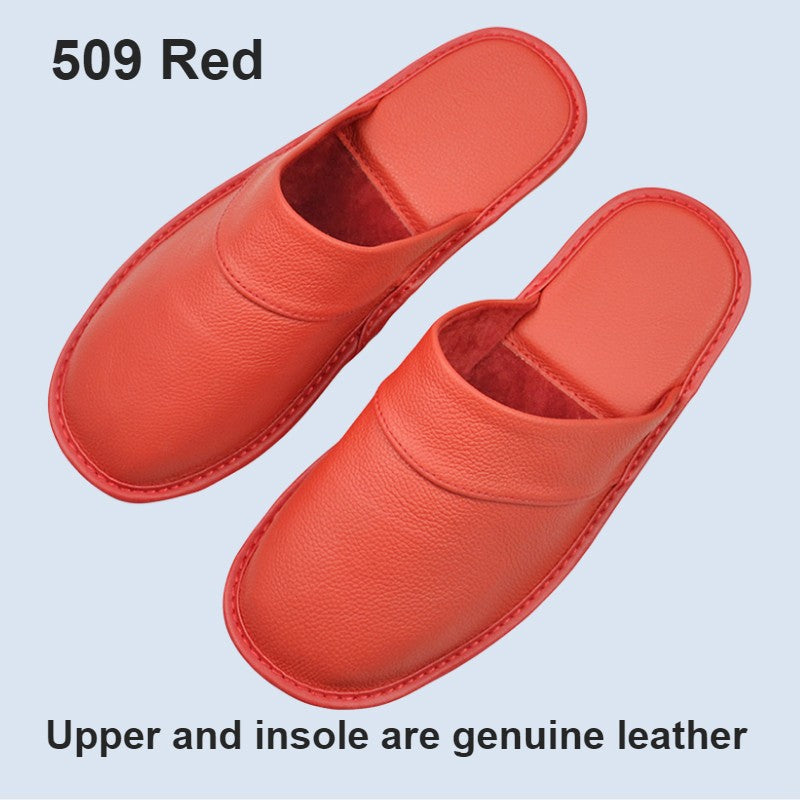 Genuine Cow Leather Slippers Homes in indoor slipper Spring Autumn summer men women elderly non-slip casual single Slides shoes