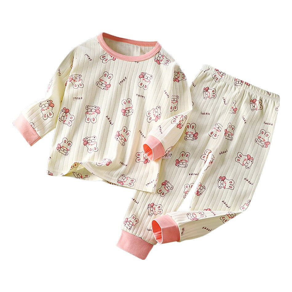 Kids Casual Autumn Long Sleeve Pajamas Set Boys and Girls Cartoon Print Home Wear Comfortable Soft Fabric Sleepwear