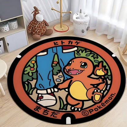 MINISO Japanese Anime Pokemon Round Rugs Non-Slip Floor Mat for Home Living Room Bedroom Circle Rug Washable Round Carpet Decor