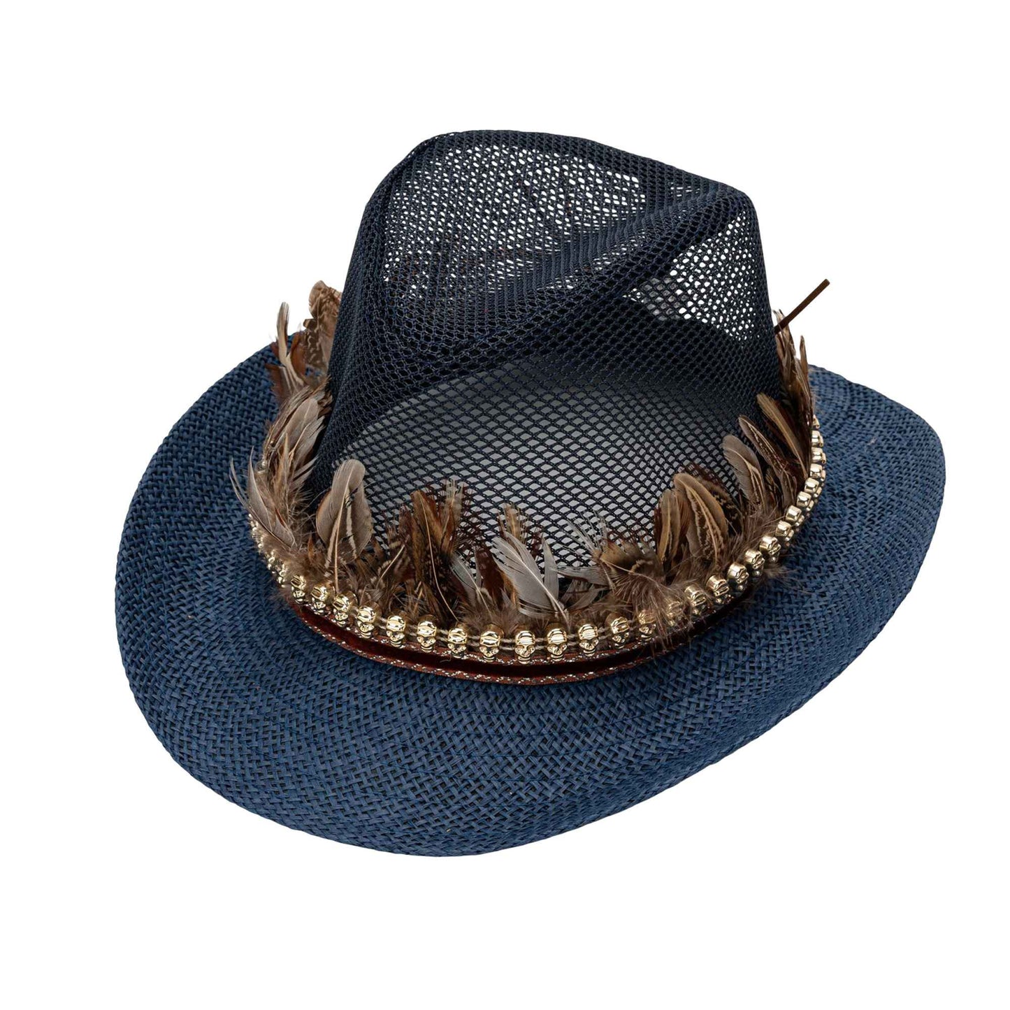 Vintage Style Women Men Feather Hat Elegant Mesh Wide Brim Sun Hat for Casual Party and Outdoor Events