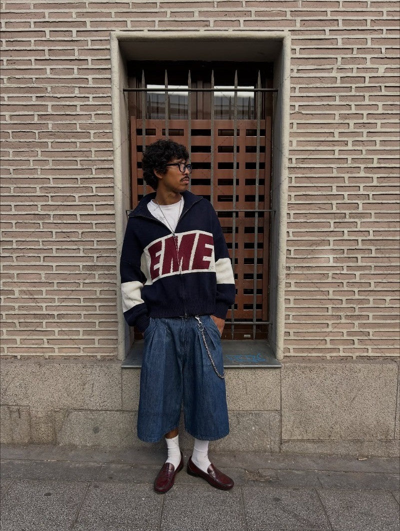 Trendy Streetwear Harajuku Hip-hop Oversized Double Zipper Cardigan Men Y2K Punk Casual Autumn Winter Warm Loose Sweater Women