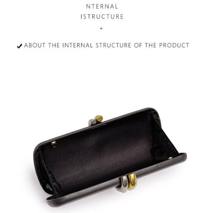 Long Rigid Clutch Retro Metal Luxury Shoulder Bag Fashion Removable Metal Chain Handle Crossbody Bag Clip Closure Banquet Bag