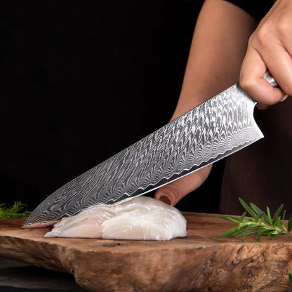 XITUO Conjunto de Facas de Cozinha de Aço Damasco de 1 a 9 Peças Inclui Faca do Chefe, Faca de Pão, Cutelo, Faca Santoku, Faca Nakiri para Desossar