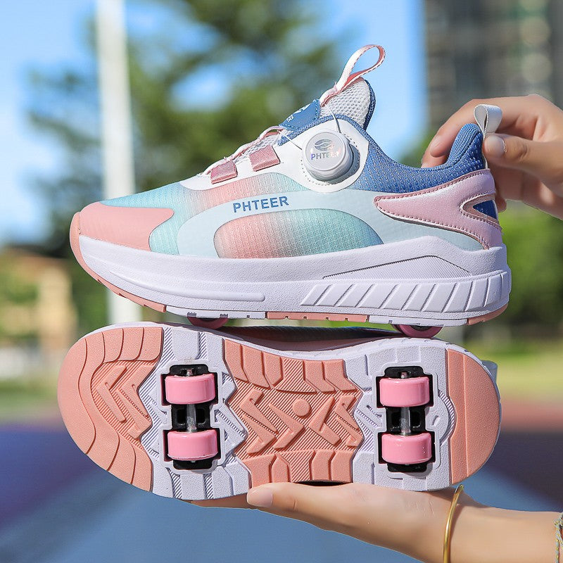 Kids Two Wheels Roller Skating Shoes With Light Magic Stick Walking Shoes Detachable Wheels Roller Skate Shoes For Teenagers