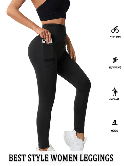 Super Soft Sports Leggings With Pockets For Women High Waisted Workout Yoga Running Push Up Gym Fitness Tight Pants Women's