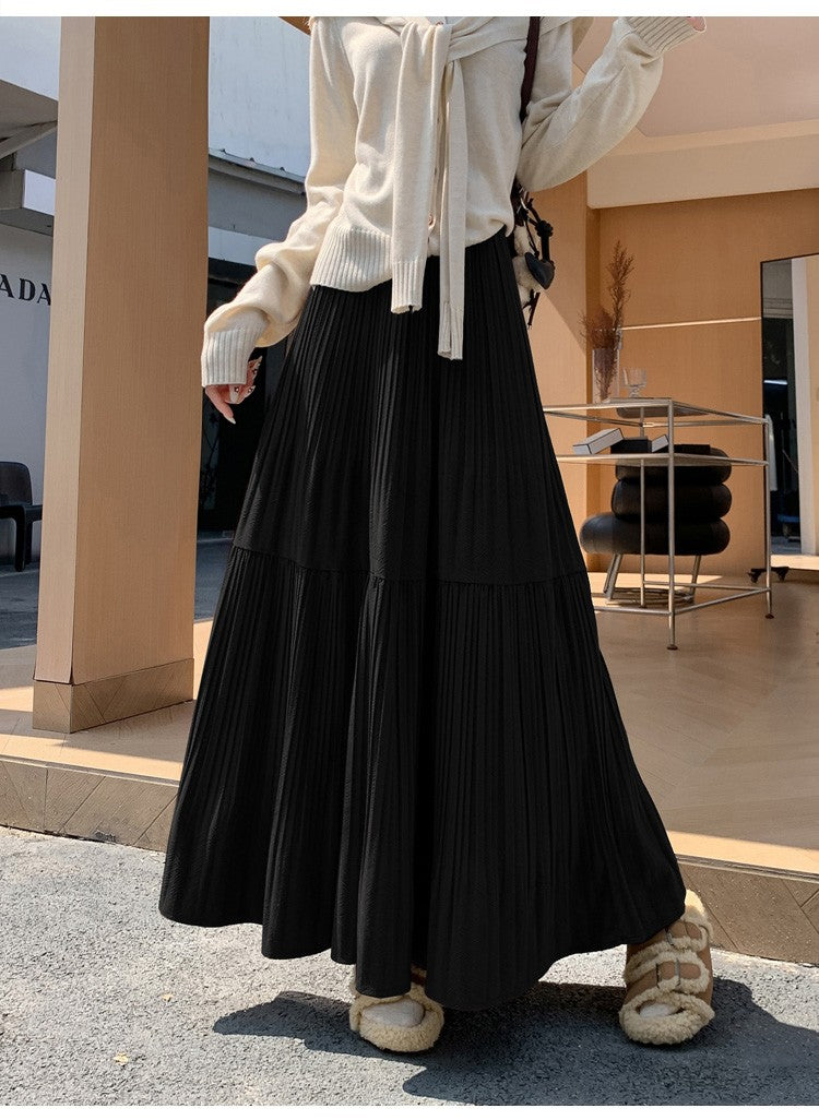 Pleated half skirt for women in autumn and winter 2025 new high waist slimming casual versatile A-line umbrella long skirt