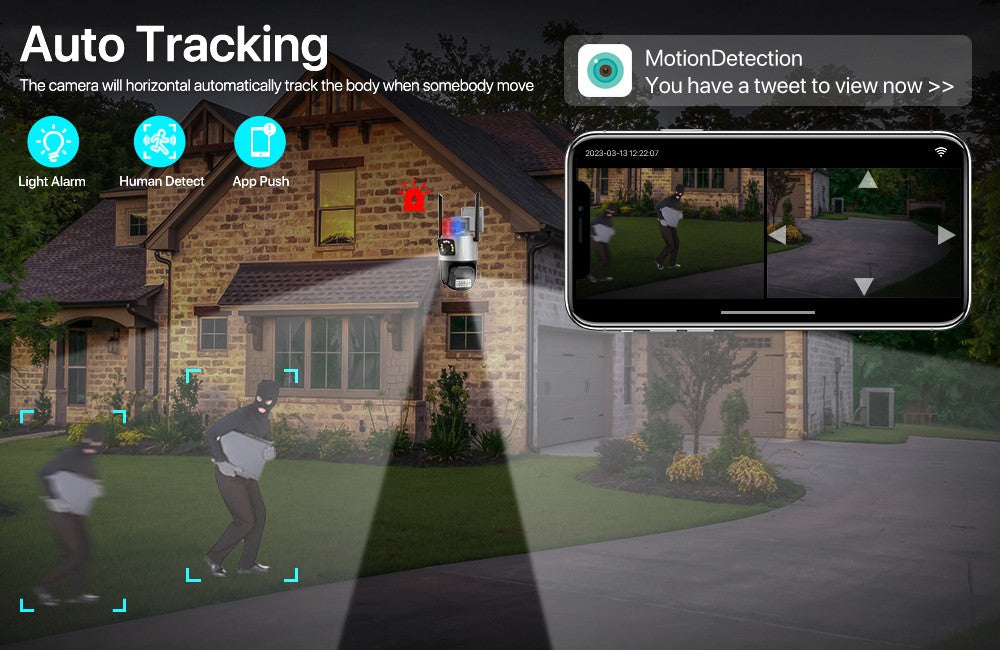 Outdoor Wifi PTZ Camera 4K 8MP HD Dual-Lens Dual Screen Camera AI Auto Tracking 4MP Video Surveillance Police Light Alarm iCSee