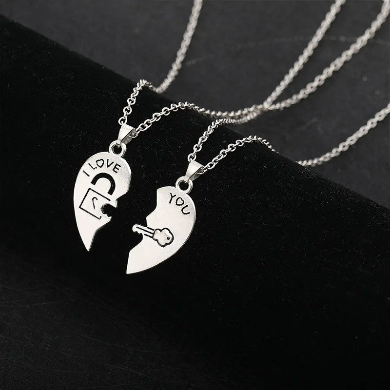 2 Colares para Casal com Pingente de Quebra-Cabeça de Coração "I Love You" com Chave e Cadeado para Namorados, Presente de Dia dos Namorados