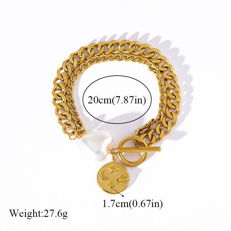 EILIECK Pulseira Feminina de Aço Inoxidável 316L Dourada com Estrela-do-mar, Lua e Estrela, Joia da Moda, Presente para Festa