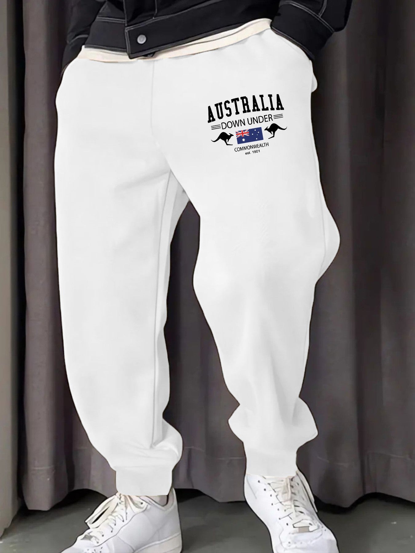 Austrália Down Under Impressão Homem Moletom Calça de Moletom Bolso Confortável Calças Compridas Calças Básicas Confortáveis Y2K Cintura Elástica Calça Versátil