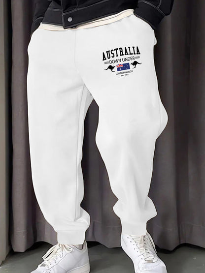 Austrália Down Under Impressão Homem Moletom Calça de Moletom Bolso Confortável Calças Compridas Calças Básicas Confortáveis Y2K Cintura Elástica Calça Versátil