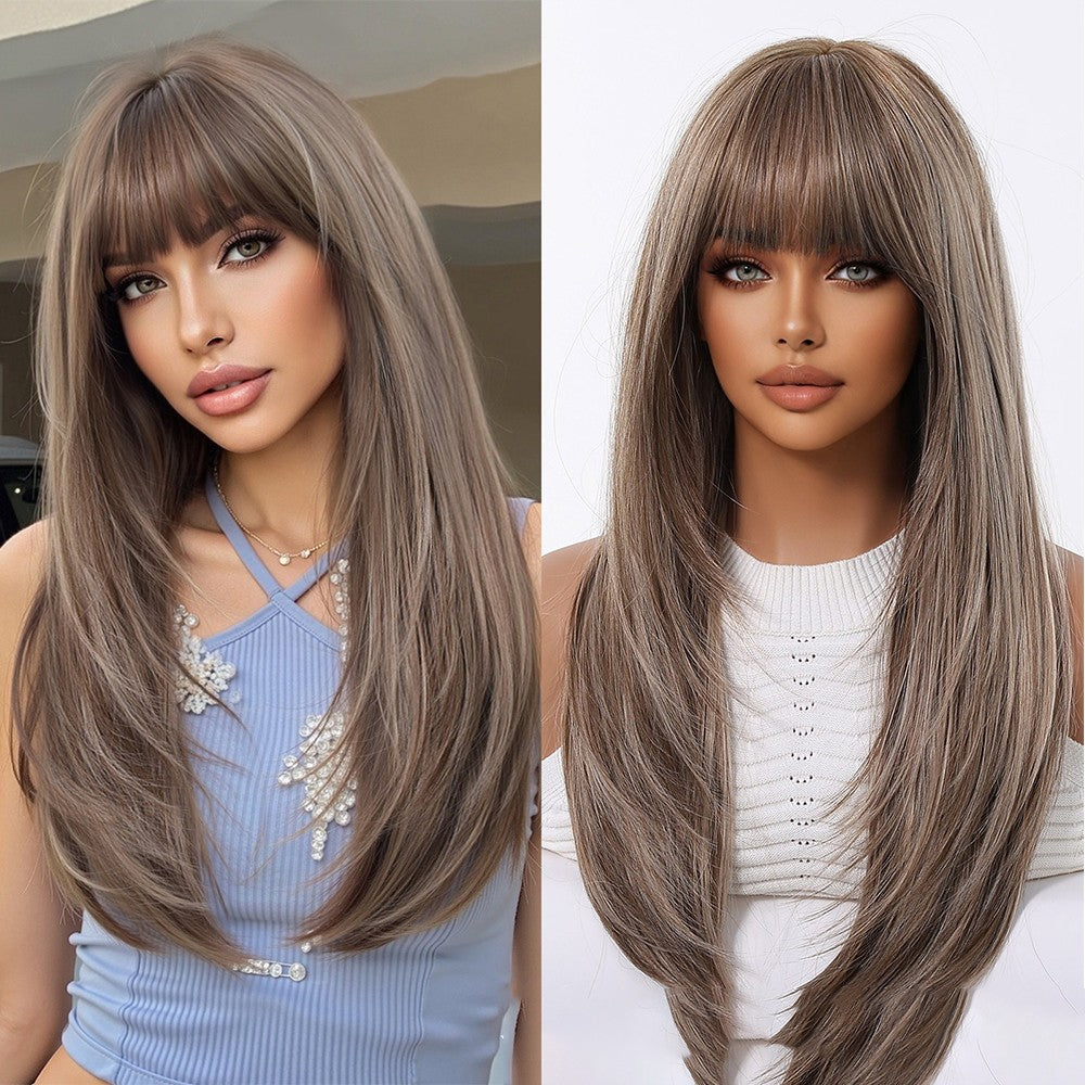 Peruca Loiro Dourado Com Franja Cabelo Longo Liso Peruca Natural Para Mulheres Perucas Cosplay Sintética Resistente ao Calor Cabelo Falso