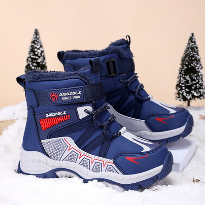 Kids Snow Boots Winter Fashion High Top Warm Plush Comfortable Anti Slip Stable Walking Shoes Boys Outdoor Sneakers Size 30-40