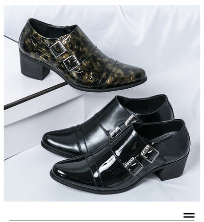 Fashion Buckle Leather Shoes For Men Big Size 46 Pointed Dress Shoes Man Quality Bussiness High Heels Shoes Man chaussure hommes