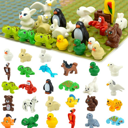 Creative DIY Model cute little Animal MOC Brick Building Blocks Pet Zoo Dog Duck Tortoise Penguin Cat Pig Bird Rabbit Toys