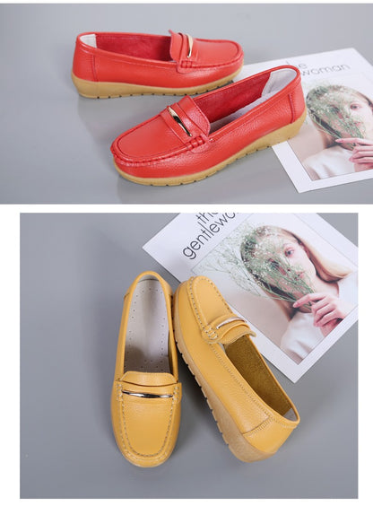 2025 New Genuine Leather Shoes Woman Slip On Women Flats Moccasins Women's Loafers Spring Autumn Mother Shoe Big Size 35-44